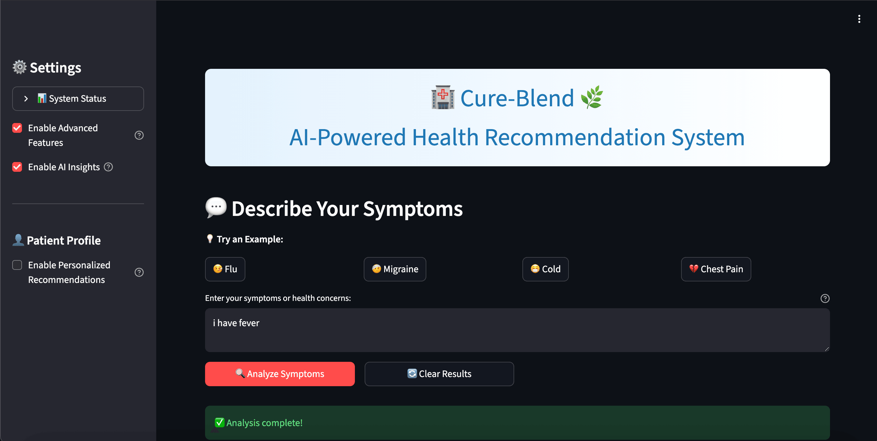 Cure-Blend Recommendation